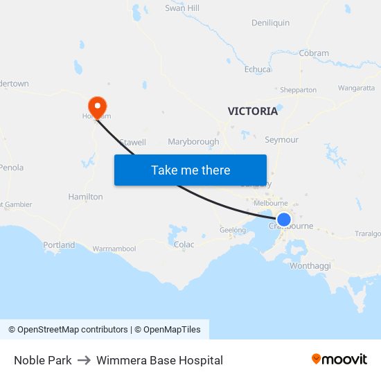 Noble Park to Wimmera Base Hospital map