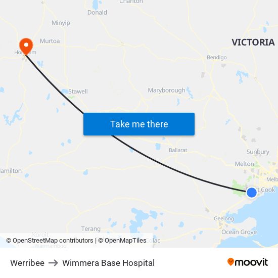 Werribee to Wimmera Base Hospital map