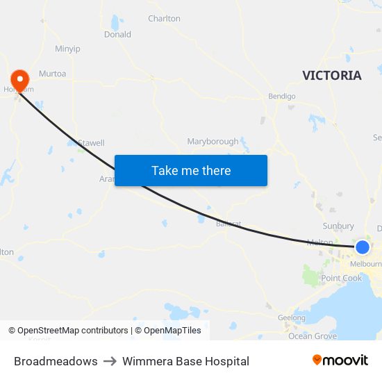 Broadmeadows to Wimmera Base Hospital map