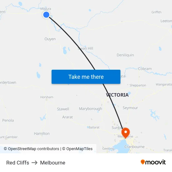 Red Cliffs to Melbourne map