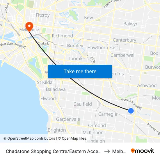 Chadstone Shopping Centre/Eastern Access Rd to Melbourne map