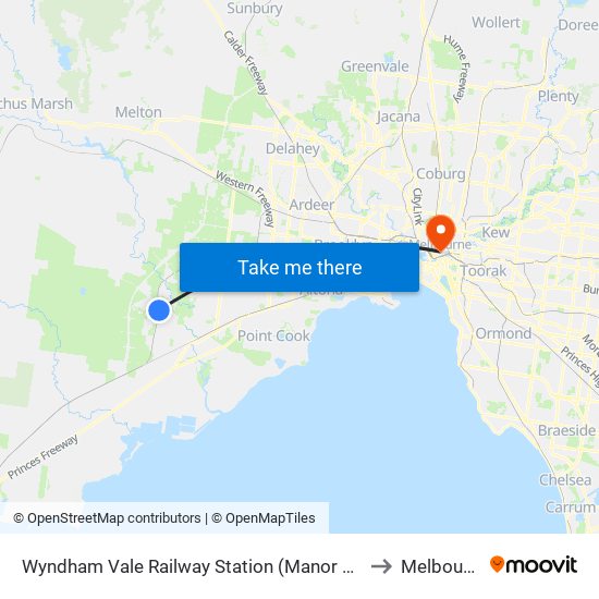Wyndham Vale Railway Station (Manor Lakes) to Melbourne map