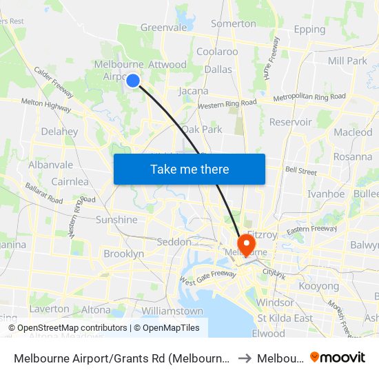 Melbourne Airport/Grants Rd (Melbourne Airport) to Melbourne map