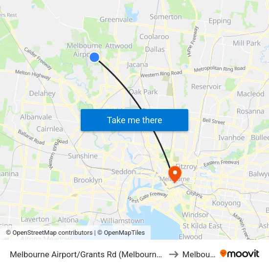 Melbourne Airport/Grants Rd to Melbourne map