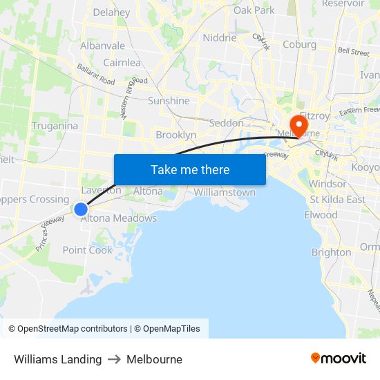 Williams Landing to Melbourne map