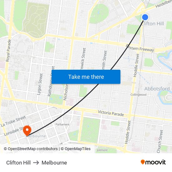 Clifton Hill to Melbourne map