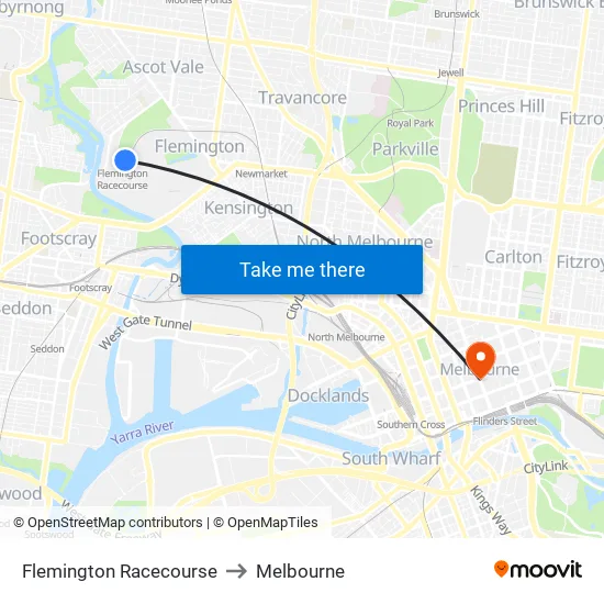 Flemington Racecourse to Melbourne map