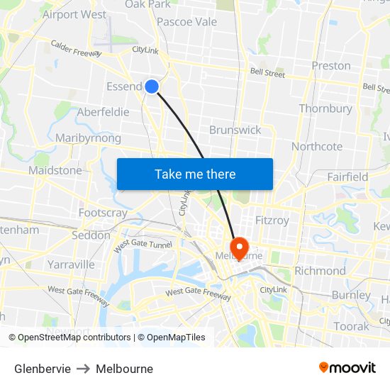 Glenbervie to Melbourne map
