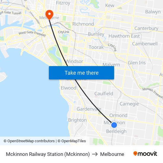 Mckinnon Railway Station (Mckinnon) to Melbourne map