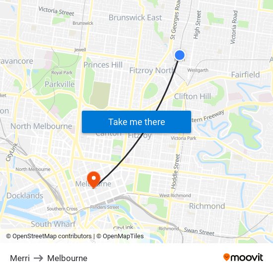 Merri to Melbourne map
