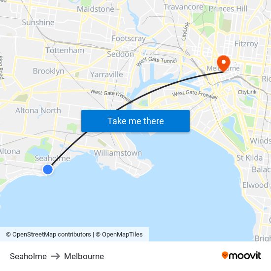 Seaholme to Melbourne map