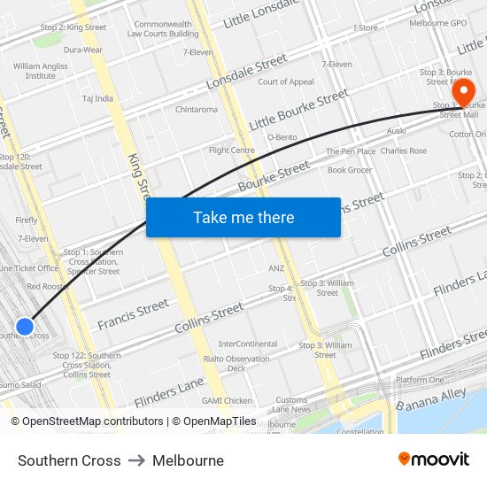 Southern Cross to Melbourne map