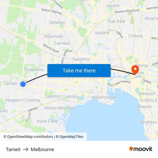 Tarneit to Melbourne map