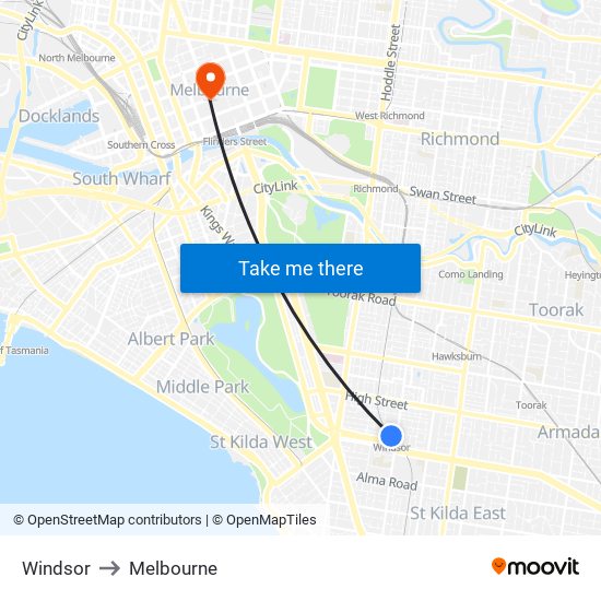 Windsor to Melbourne map