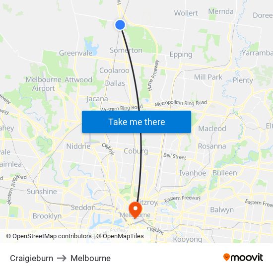 Craigieburn to Melbourne map