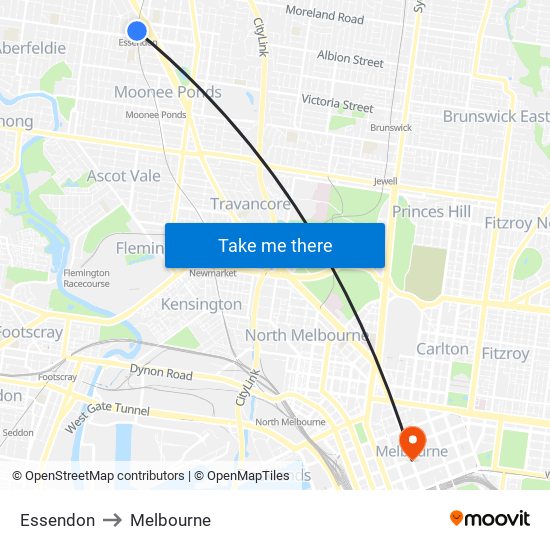 Essendon to Melbourne map