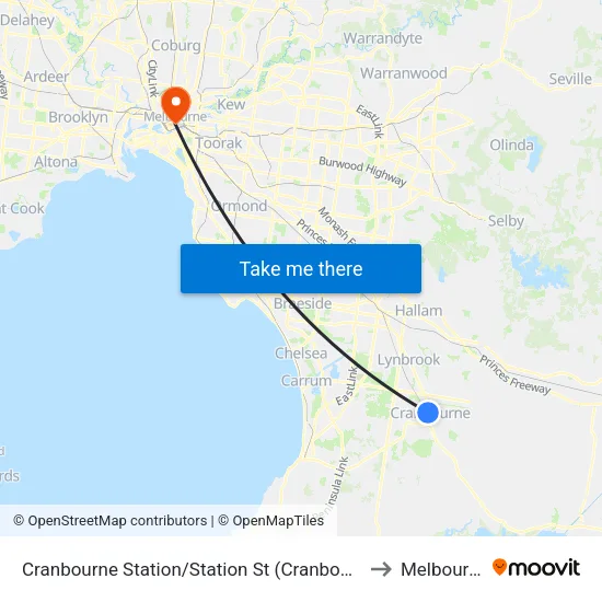 Cranbourne Station/Station St to Melbourne map