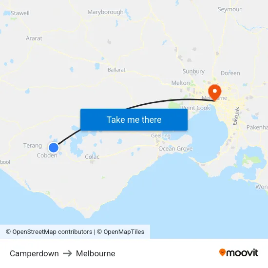 Camperdown to Melbourne map