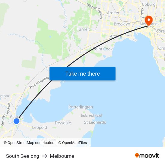 South Geelong to Melbourne map