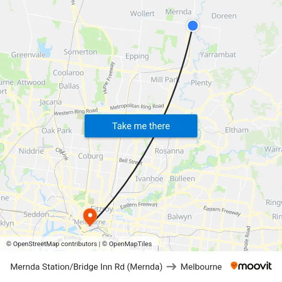 Mernda Station/Bridge Inn Rd to Melbourne map