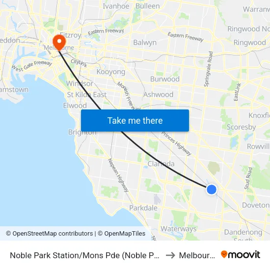 Noble Park Station/Mons Pde to Melbourne map