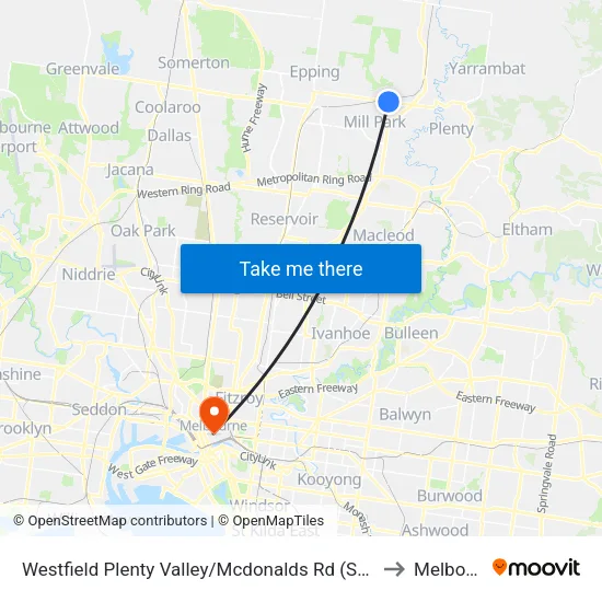 Westfield Plenty Valley/Mcdonalds Rd to Melbourne map