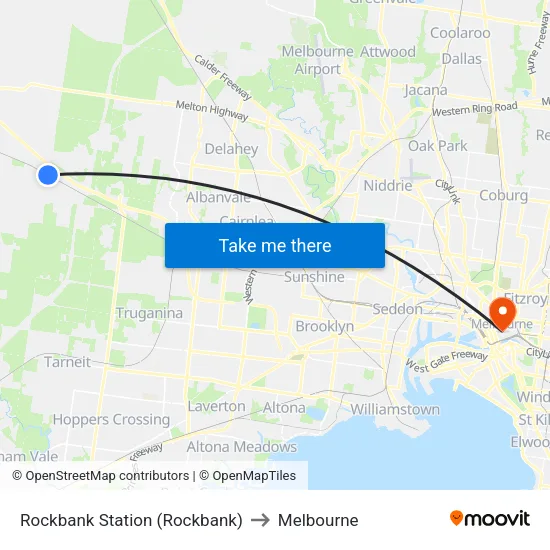 Rockbank Station to Melbourne map
