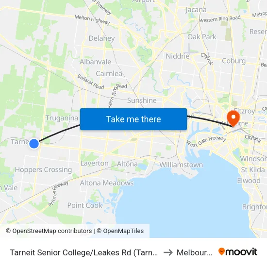 Tarneit Senior College/Leakes Rd to Melbourne map
