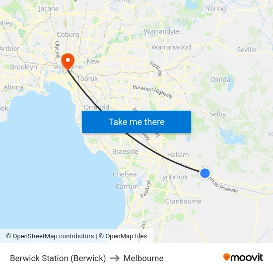 Berwick Station to Melbourne map