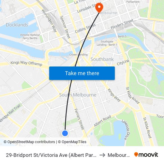 29-Bridport St/Victoria Ave (Albert Park) to Melbourne map