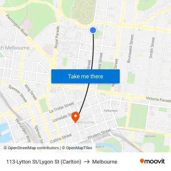 Lytton St/Lygon St #113 to Melbourne map