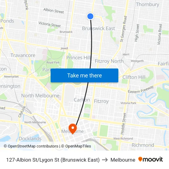 Albion St/Lygon St #127 to Melbourne map