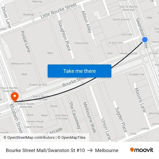 Bourke Street Mall/Swanston St #10 to Melbourne map