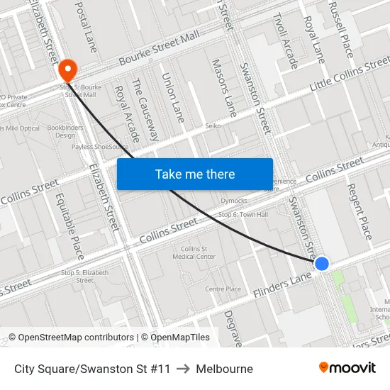 City Square/Swanston St #11 to Melbourne map