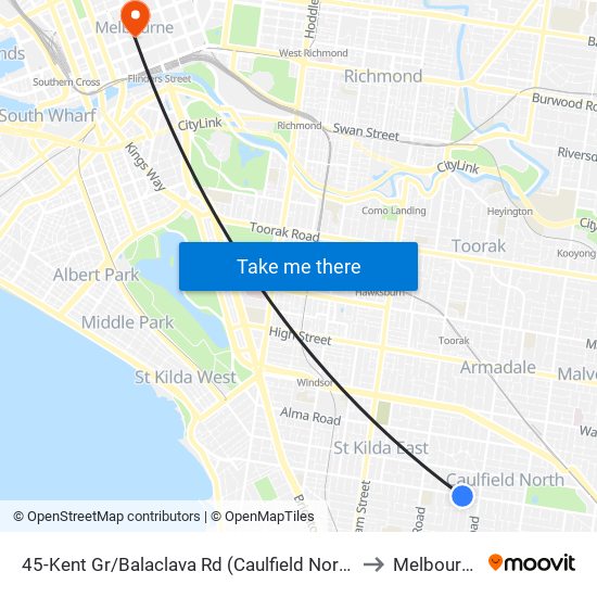 45-Kent Gr/Balaclava Rd (Caulfield North) to Melbourne map