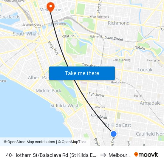 40-Hotham St/Balaclava Rd (St Kilda East) to Melbourne map