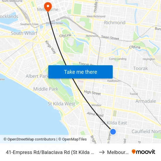 Empress Rd/Balaclava Rd #41 to Melbourne map