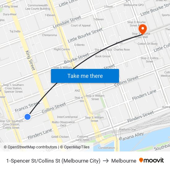 1-Spencer St/Collins St (Melbourne City) to Melbourne map