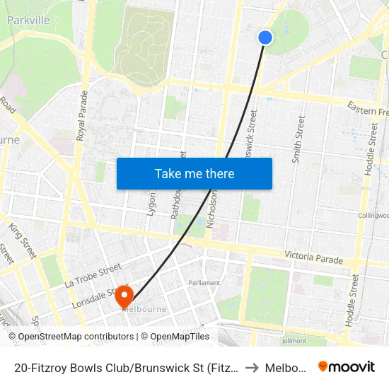 Fitzroy Bowls Club/Brunswick St #20 to Melbourne map