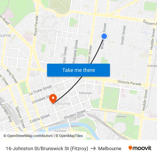 16-Johnston St/Brunswick St (Fitzroy) to Melbourne map