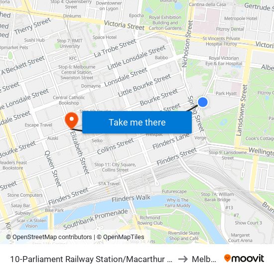 10-Parliament Railway Station/Macarthur St (East Melbourne) to Melbourne map