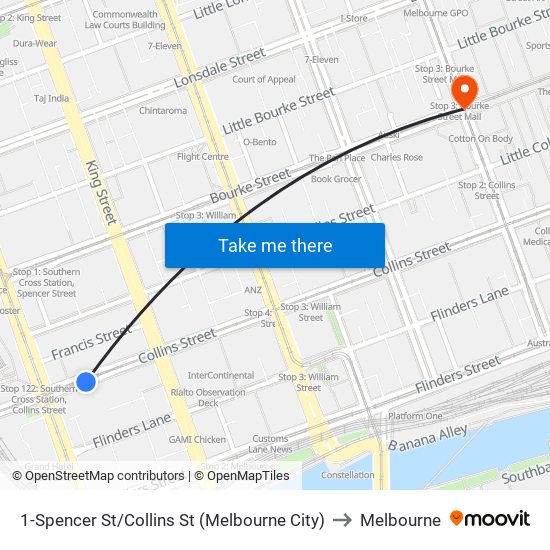 1-Spencer St/Collins St (Melbourne City) to Melbourne map