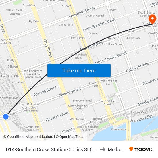 D14-Southern Cross Station/Collins St (Docklands) to Melbourne map