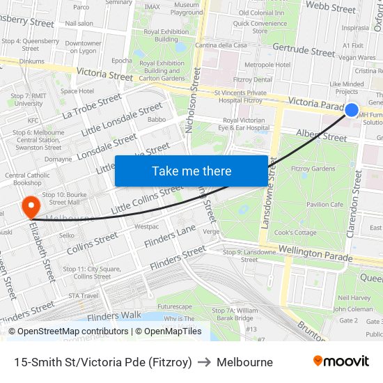 15-Smith St/Victoria Pde (Fitzroy) to Melbourne map