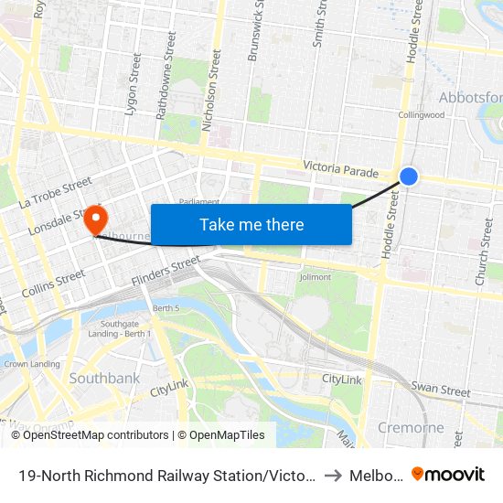 19-North Richmond Railway Station/Victoria St (Richmond) to Melbourne map