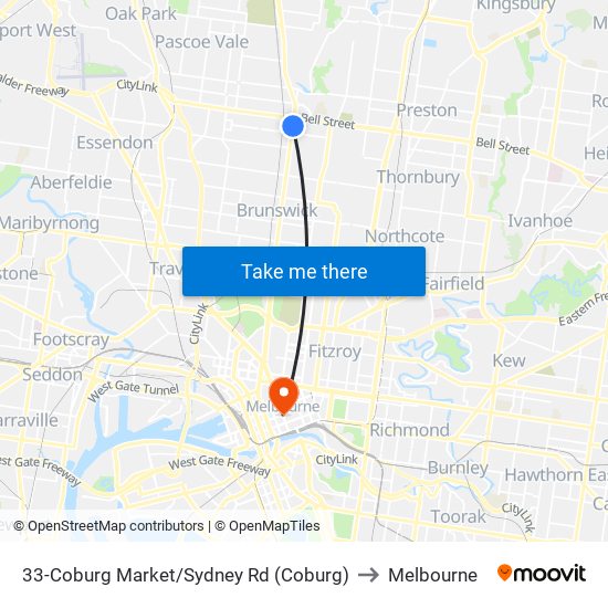 33-Coburg Market/Sydney Rd (Coburg) to Melbourne map