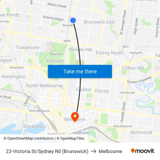 23-Victoria St/Sydney Rd (Brunswick) to Melbourne map
