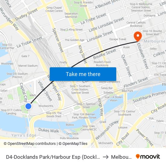 D4-Docklands Park/Harbour Esp (Docklands) to Melbourne map