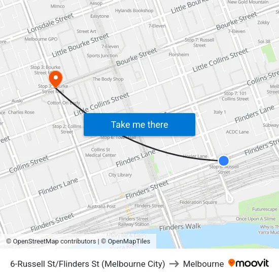 Russell St/Flinders St #6 to Melbourne map