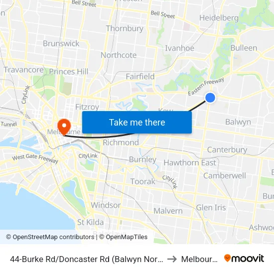 Burke Rd/Doncaster Rd #44 to Melbourne map